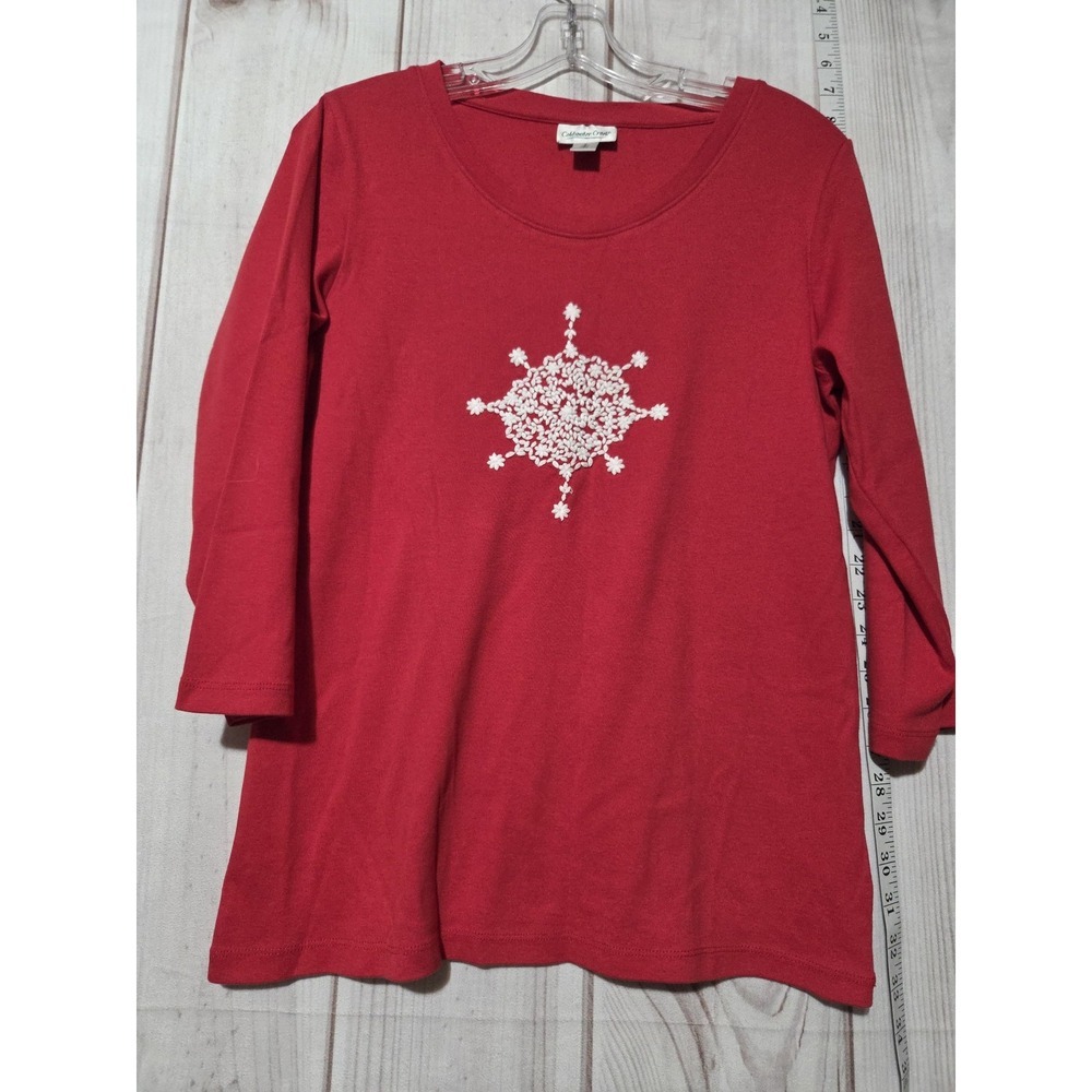 Coldwater Creek Shirt Womens Small Redβ Long Sleeve Embroidered Floral Knit